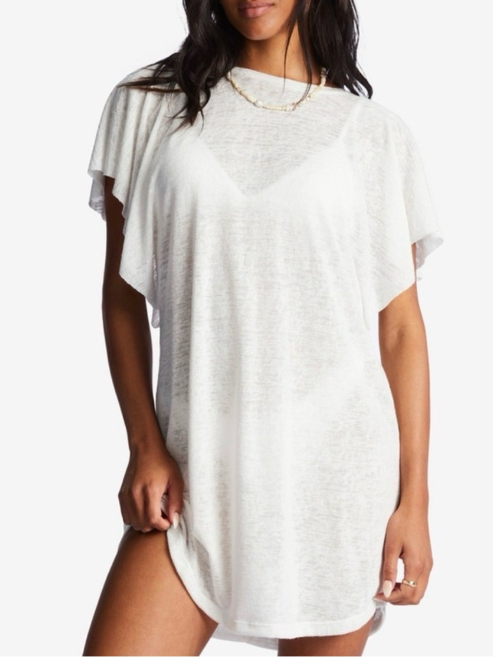 Billabong Out For Waves Semi-Sheer Swim Cover-Up Dress in White